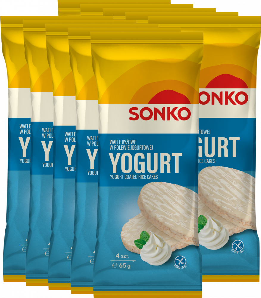 10x Wafle ryżowe Sonko, w polewie jogurtowej, 4 sztuki, 65g