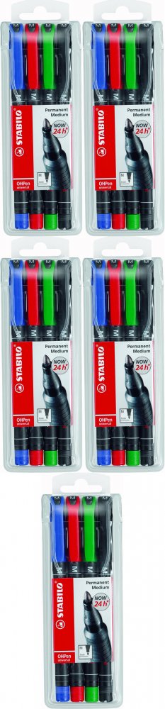 5x Foliopis Stabilo, OHPen, okrągła,1 mm (M), 4 sztuki, mix kolorów