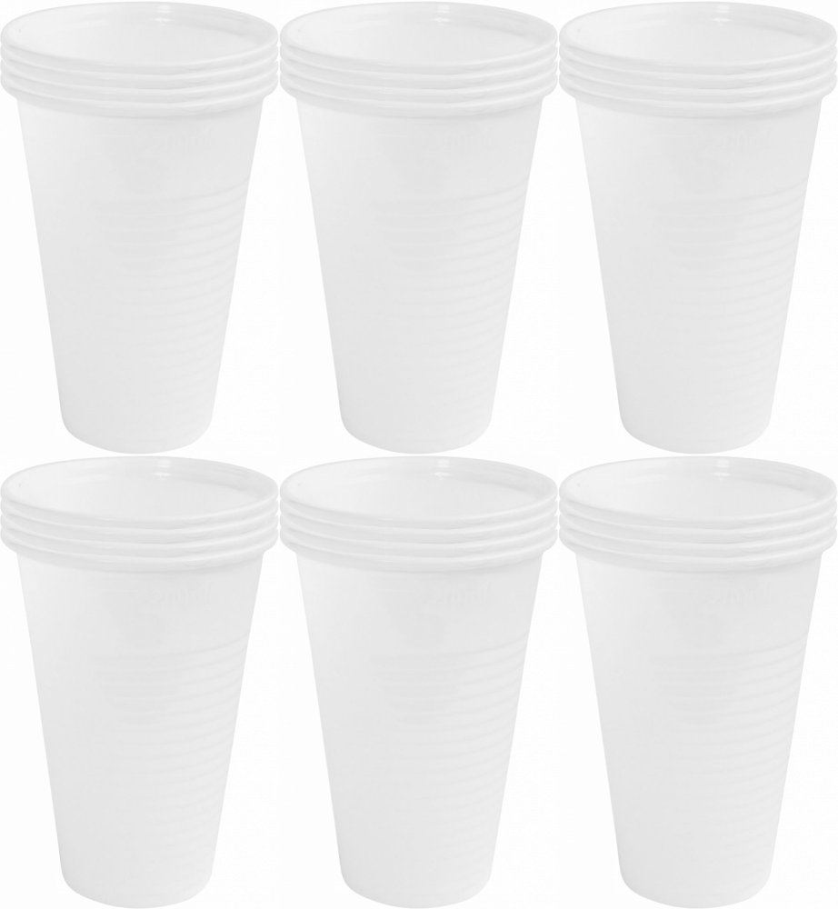 6x Kubki wielorazowe, 200ml, plastik, 100 sztuk, biały