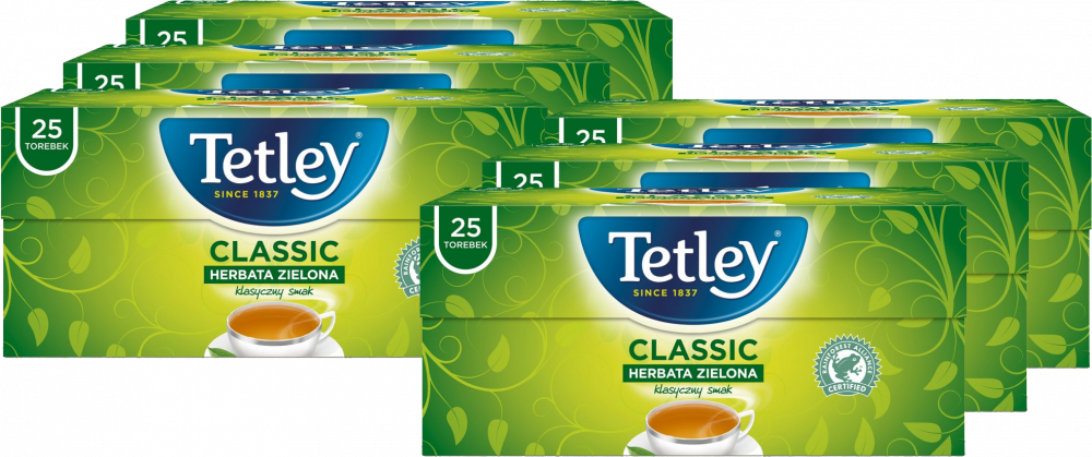 6x herbata zielona w torebkach Tetley Classic, 25 sztuk x 1.5g
