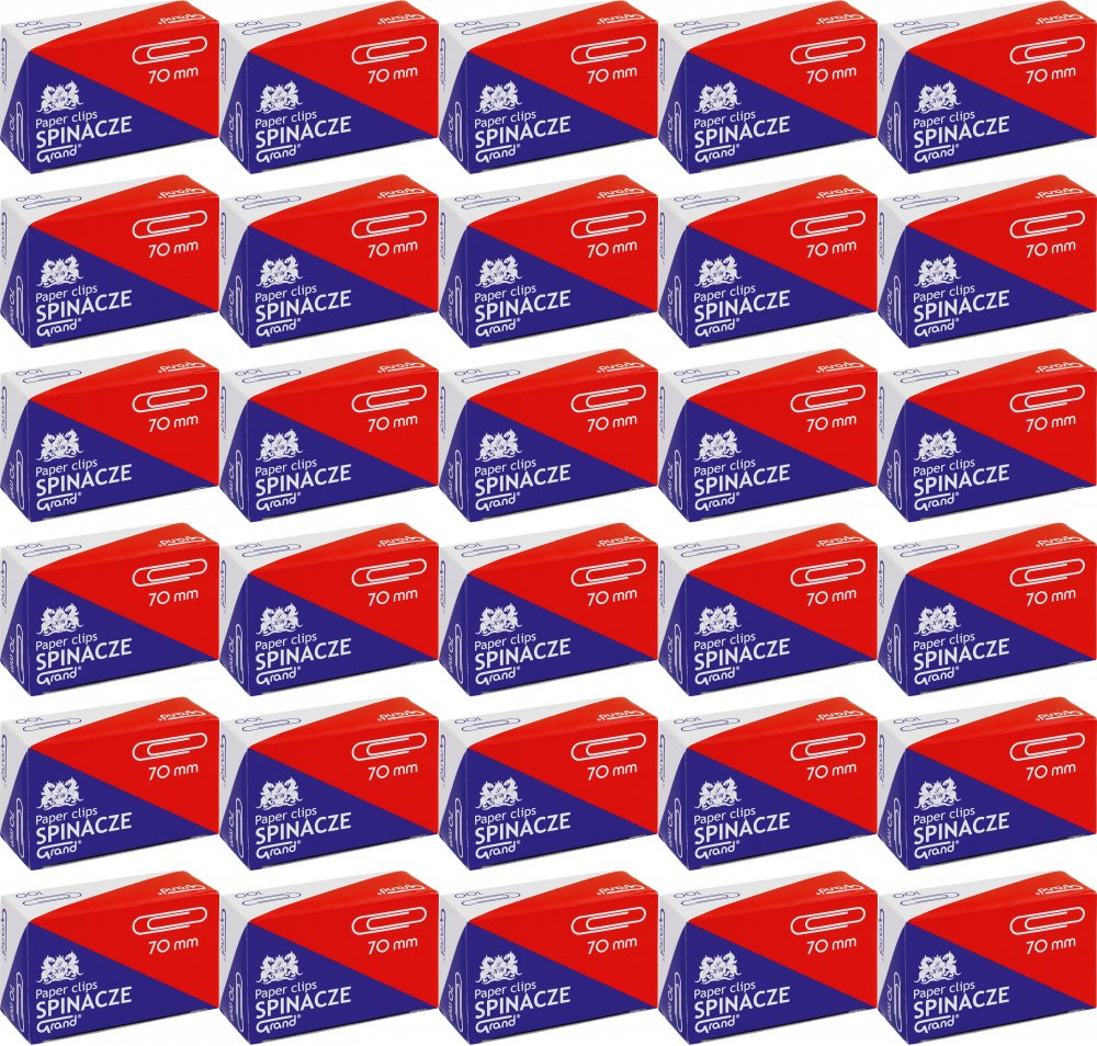 30x Spinacz Grand, okrągły, 70mm, 50 sztuk, srebrny
