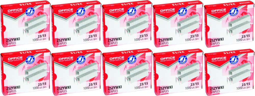 10x zszywki Office Products 23/15, 1000 sztuk, srebrny