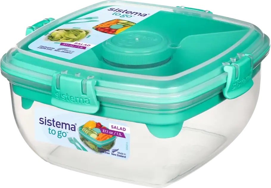Lunchbox na sałatkę Sistema Salad To Go, z nożem i widelcem, 1.1l, miętowy