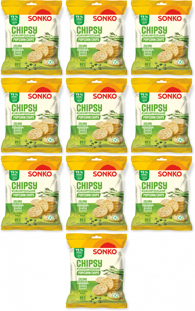 10x Chipsy kukurydziane Sonko, zielona cebulka, 20g