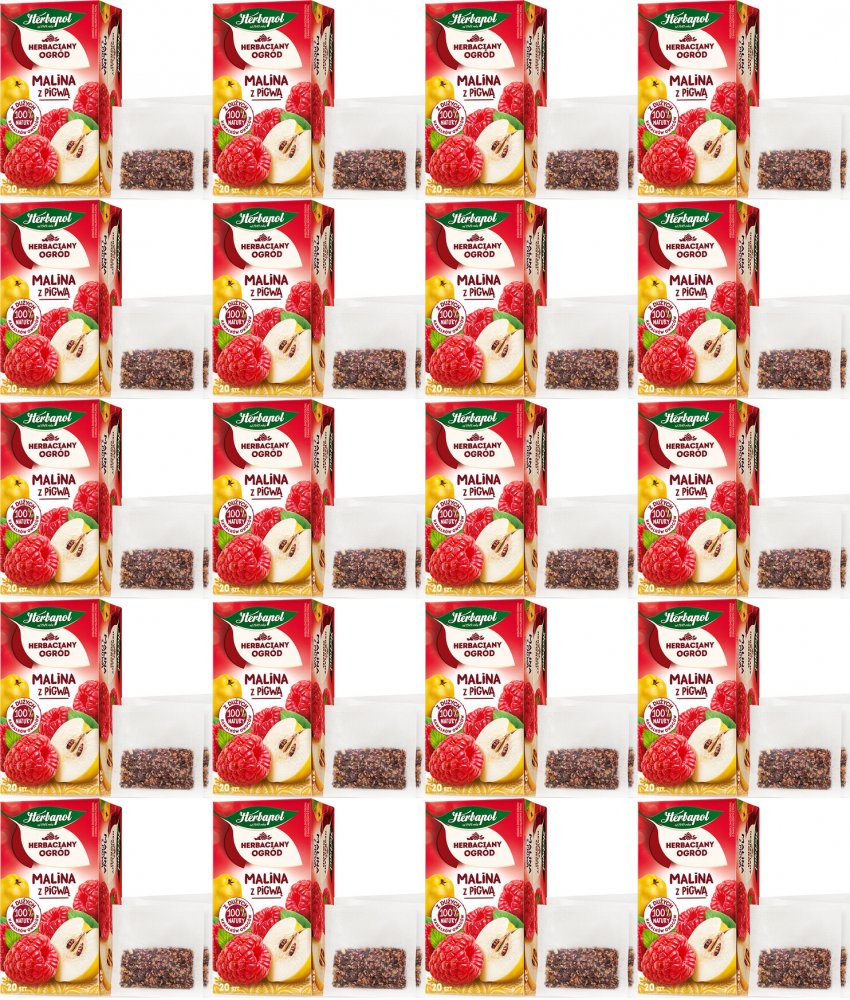 20x Herbata owocowa w torebkach Herbapol Herbaciany Ogród, malina z pigwą, 20 sztuk x 2,7g