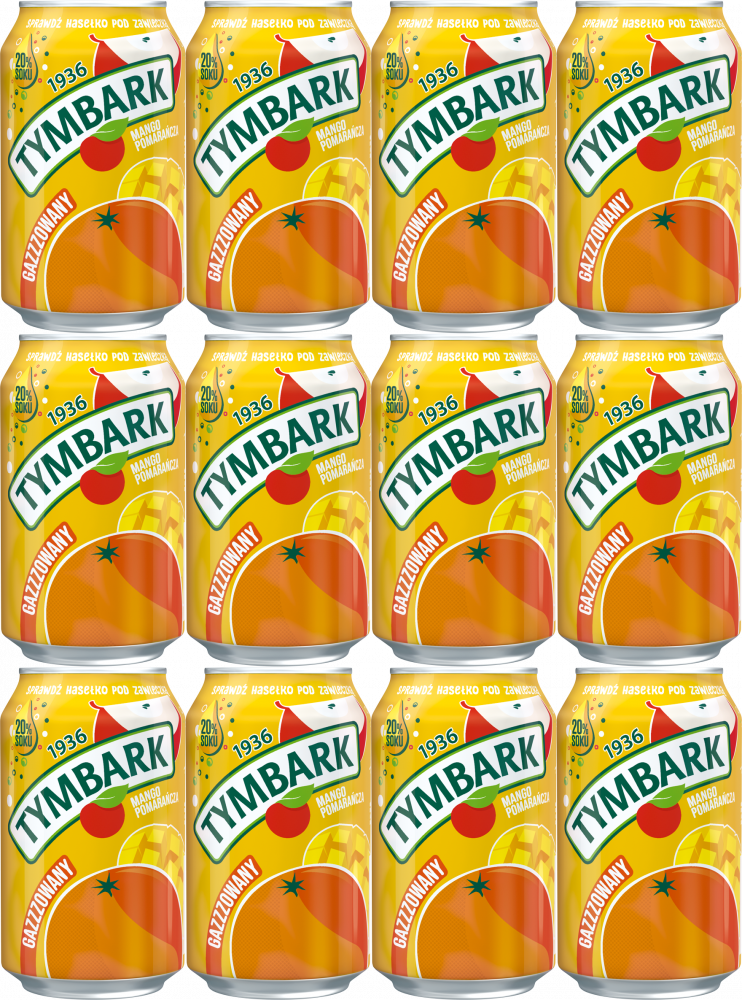 12x Napój gazowany Tymbark, pomarańcza/mango, puszka, 0.33l