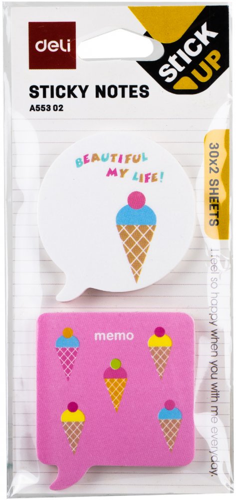 Karteczki samoprzylepne Deli Stick Up, 51x51mm, 2x30 karteczek, mix wzorów