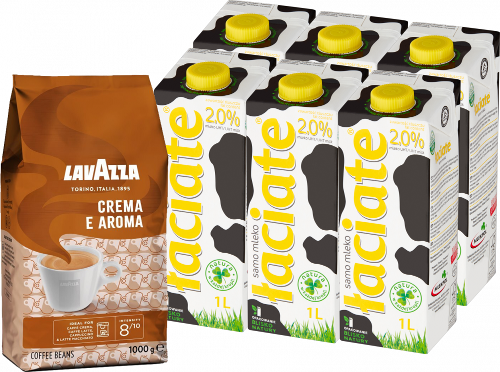 Zestaw: 6x Mleko UHT Łaciate, 2%, 1l + Kawa ziarnista Lavazza Crema e Aroma, 1kg