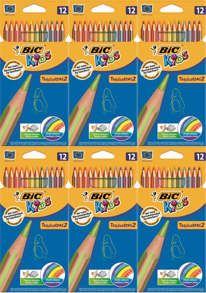 6x Kredki ołówkowe Bic TropiColors, 12 kolorów