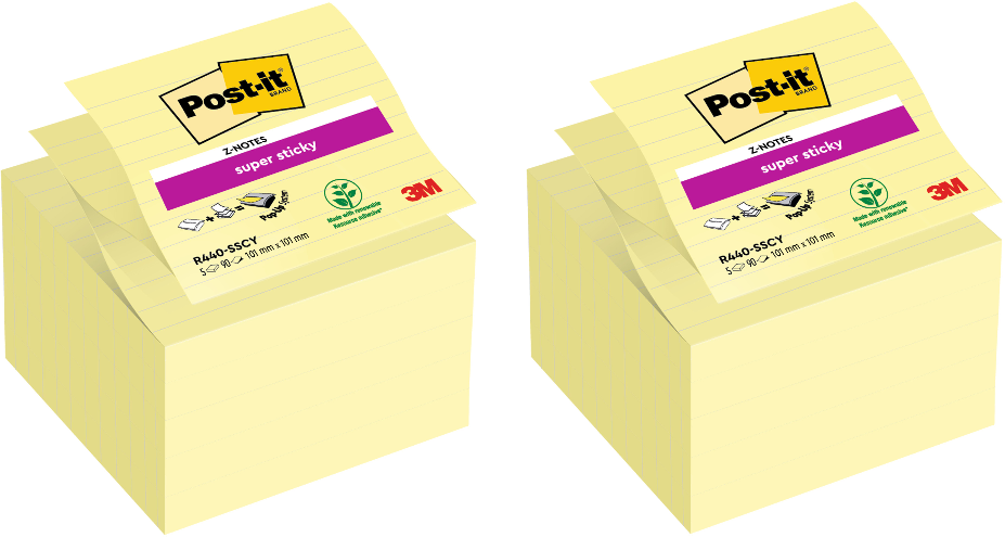 2x Karteczki samoprzylepne Post-it Super Sticky Z-Notes XL, w linię, 101x101mm, 5x90 karteczek, żółty