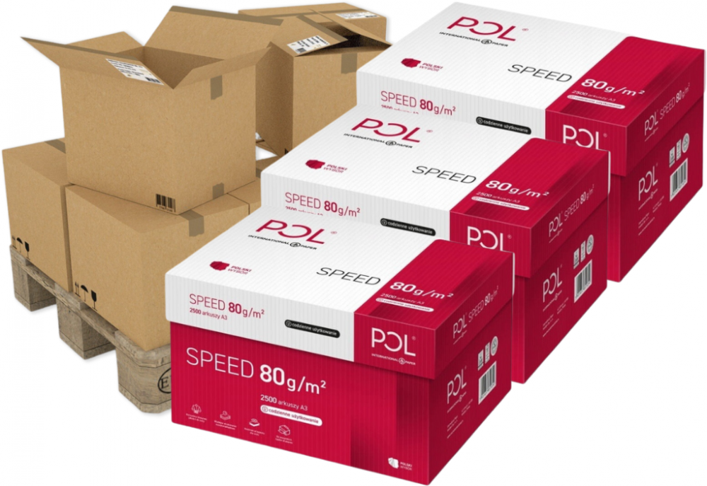 150x Papier ksero ekologiczny Polspeed, A3, 80g/m2, 500 arkuszy, biały