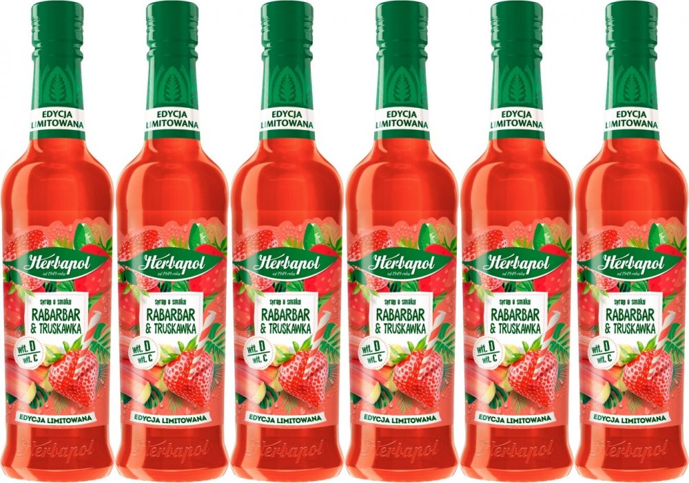 6x Syrop Herbapol Sezonowe Smaki, rabarbar i truskawka, 420ml