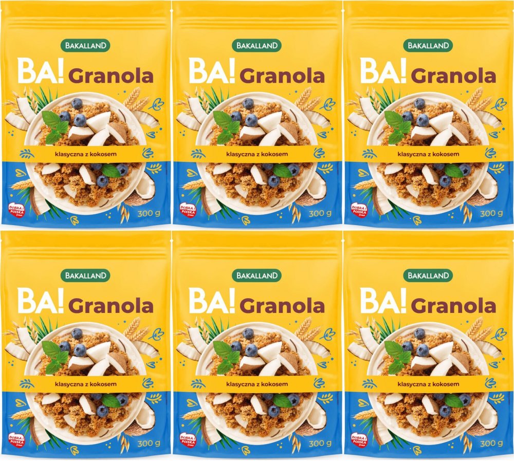 6x Granola Bakalland BA! klasyczna z kokosem, 300g