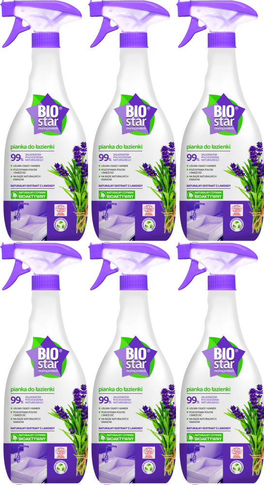 6x Pianka do czyszczenia łazienki BioStar, ekologiczna, lawendowy, 700 ml