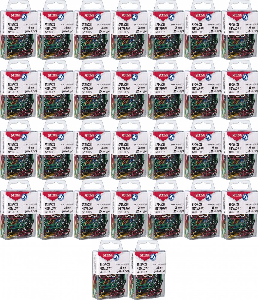 40x Spinacz Office Products, okrągły, w pudełku, 28mm, 100 sztuk, mix kolorów
