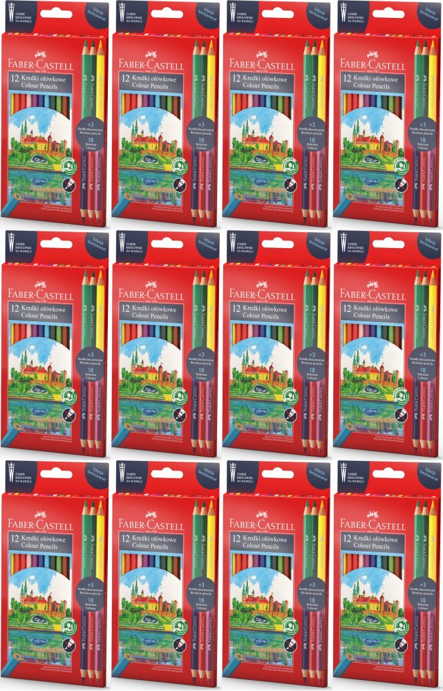 12x Kredki ołówkowe Faber Castell, Zamek, edycja limitowana Wawel, 12 sztuk + 3 kredki dwustronne, mix kolorów