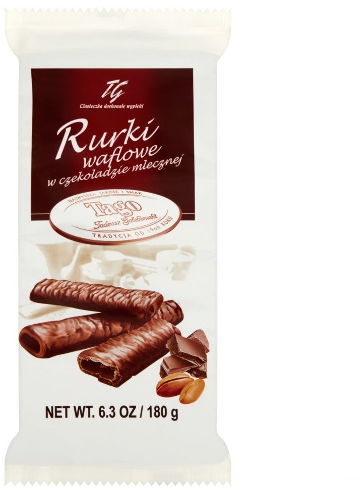 Rurki waflowe Tago, w czekoladzie mlecznej, 180g