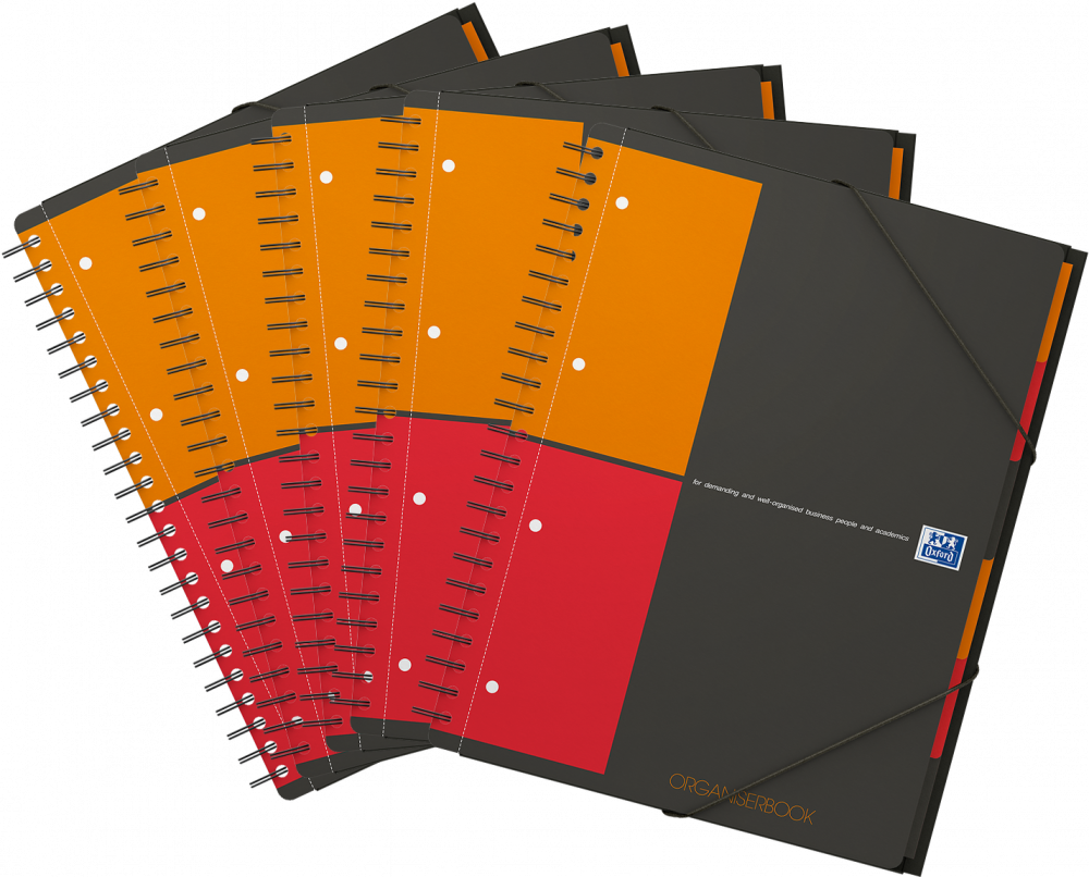 5x Kołonotatnik Oxford International Organiserbook, A4+ w kratkę, 80 kartek, okładka PP, szary
