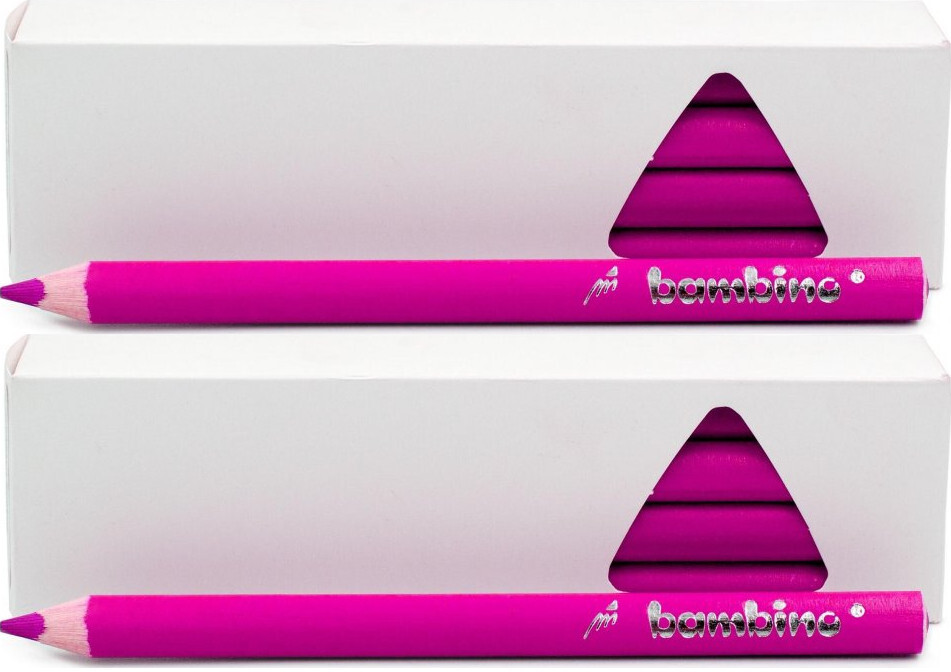 2x Kredki Bambino, w oprawie drewnianej, trójkątne, 12 sztuk, różowy