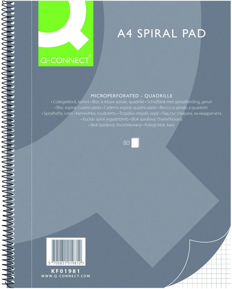 Kołonotatnik Q-connect, A4, w kratkę, 80 kartek, szary