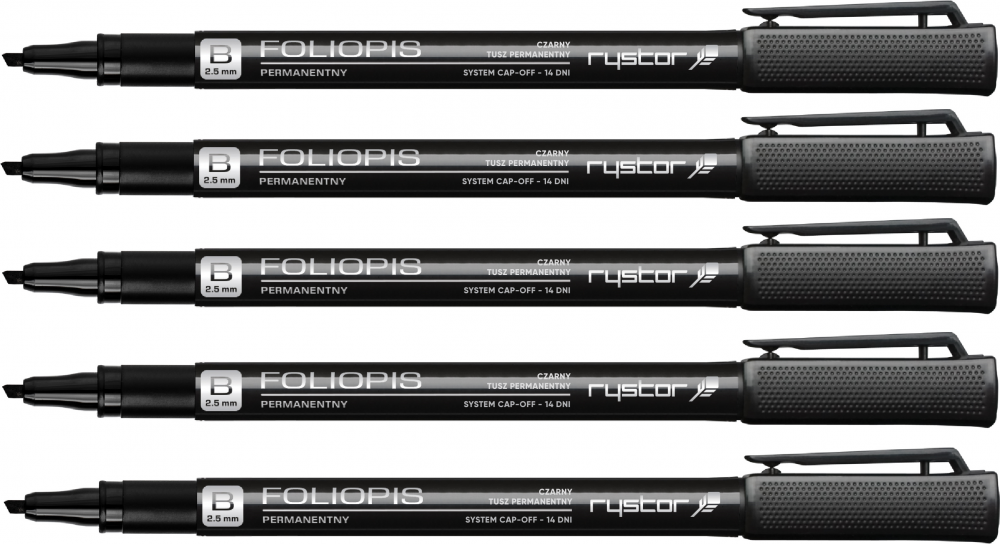 5x foliopis Rystor, FB, ścięta, 2.5mm, czarny