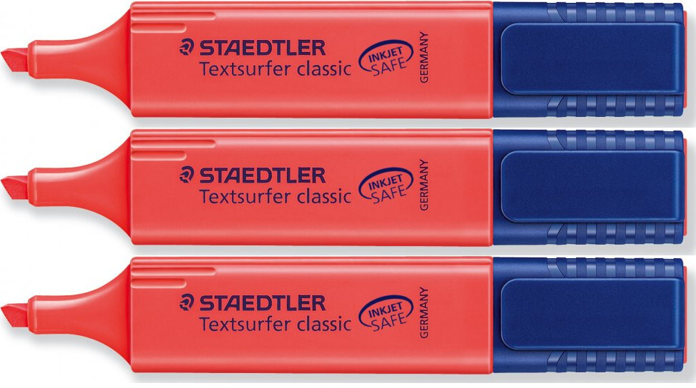3x Zakreślacz Staedler, ścięta, 5mm czerwony