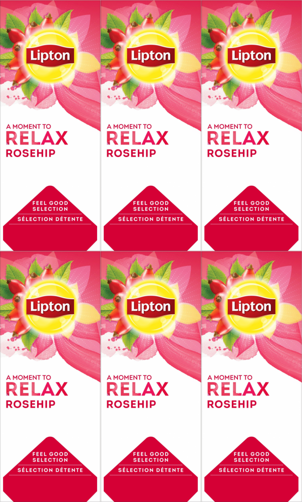 6x Herbata owocowa w kopertach Lipton Classic, dzika róża i hibiskus, 25 sztuk x 2.5g