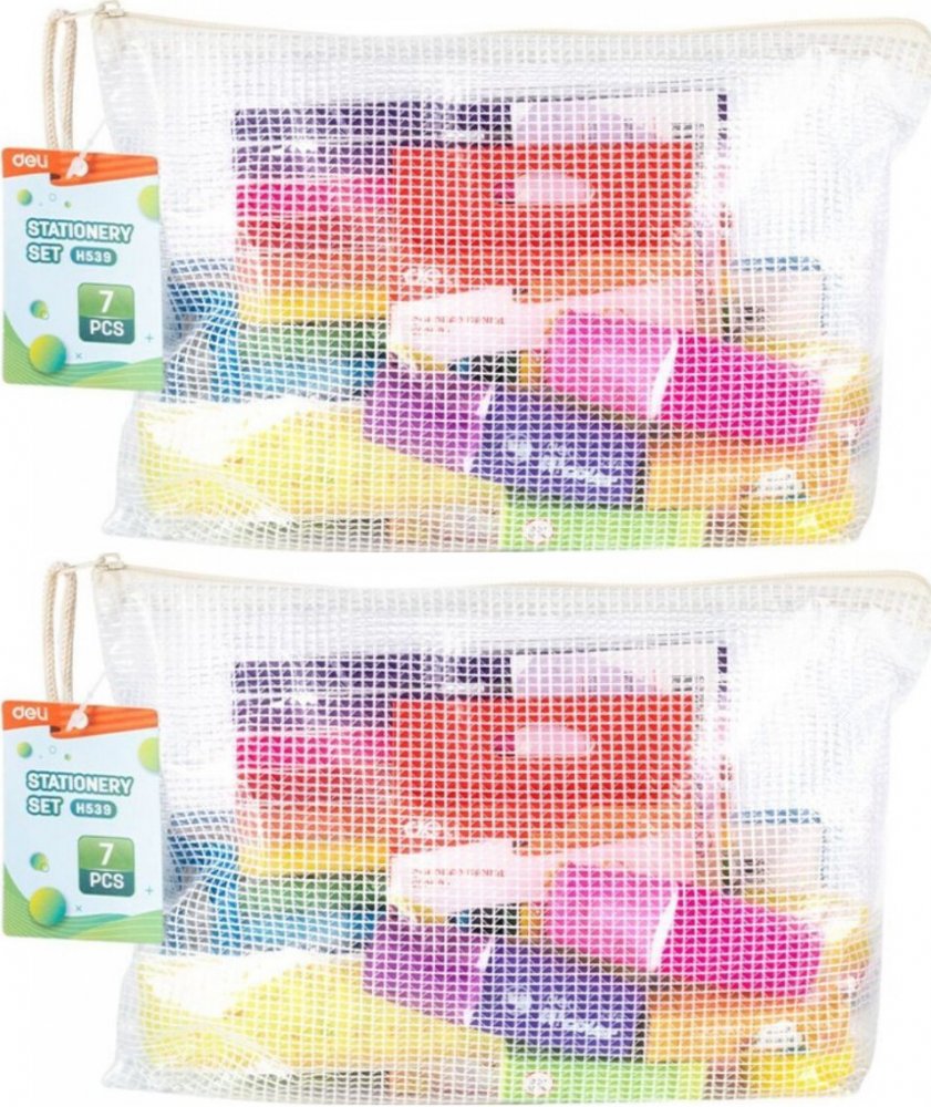 2x Zestaw szkolny w teczce na suwak Deli, 7 elementów