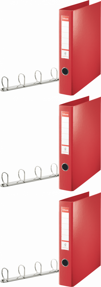 3x Segregator Esselte Combi, A4, szerokość grzbietu 60mm, do 380 kartek, 4 ringi, czerwony