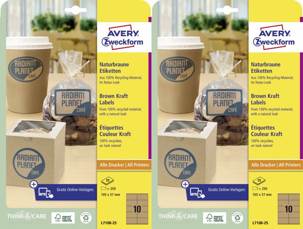 2x Etykiety na produkty Avery Zweckform, 105x57mm, 25 arkuszy, brązowy