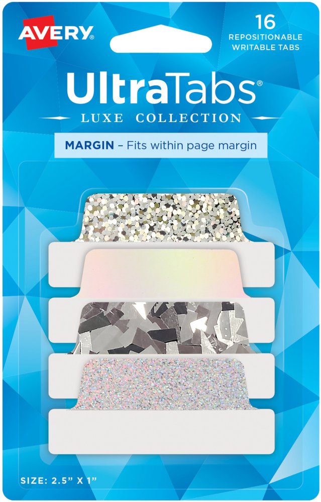 Zakładki samoprzylepne Avery Zweckform Ultra Tabs 74179, indeksujące, folia, 63.5 x 25.4mm, 16 sztuk, srebrny holograficzny