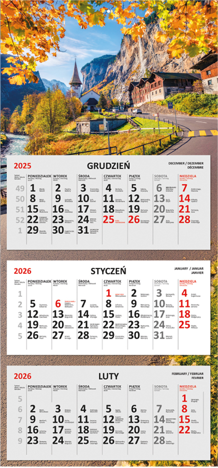 Kalendarz ścienny Udziałowiec 2026, 310x680mm, trójdzielny płaski, widok