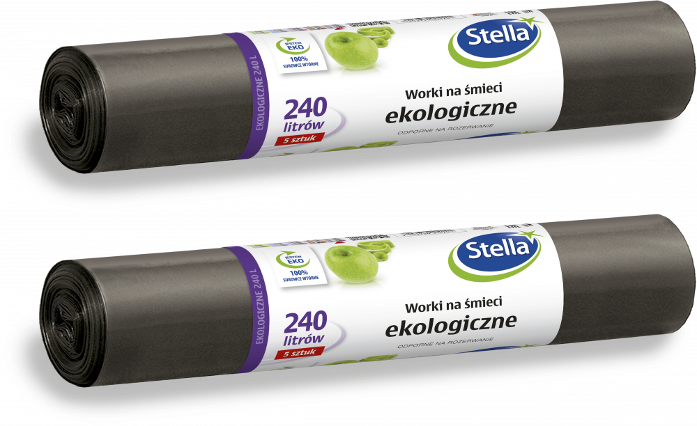2x Worki na śmieci Stella, na odpady zmieszane, ekologiczne, 240l, 5 sztuk, czarny