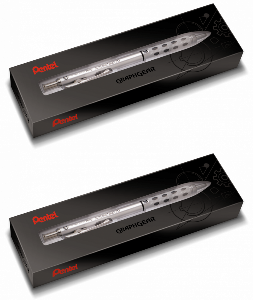 2x Ołówek automatyczny Pentel Graphgear 1000, 0.5mm, z gumką, srebrny