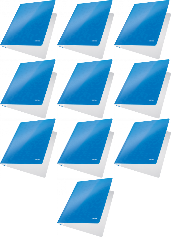10x Skoroszyt kartonowy bez oczek Leitz Wow, A4, do 60 kartek, 300g/m2, niebieski