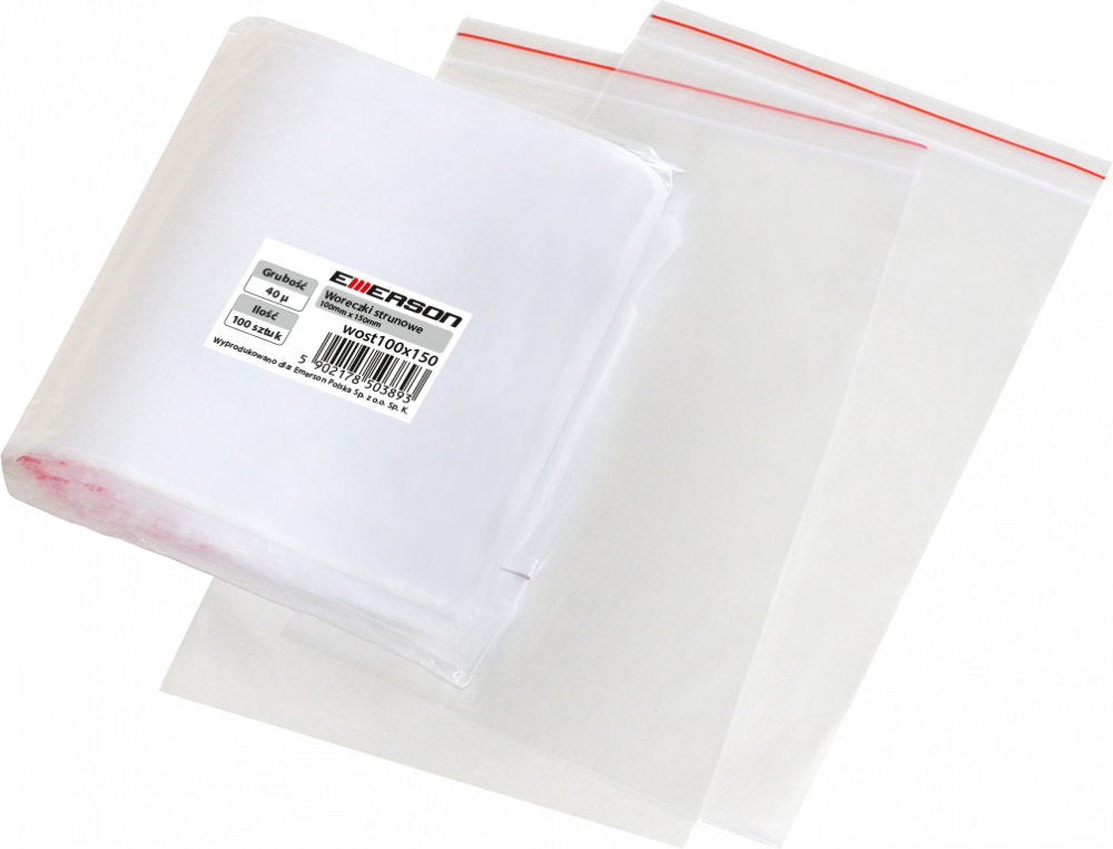 Woreczki strunowe Emerson, 100x150mm, 100 sztuk, bezbarwny