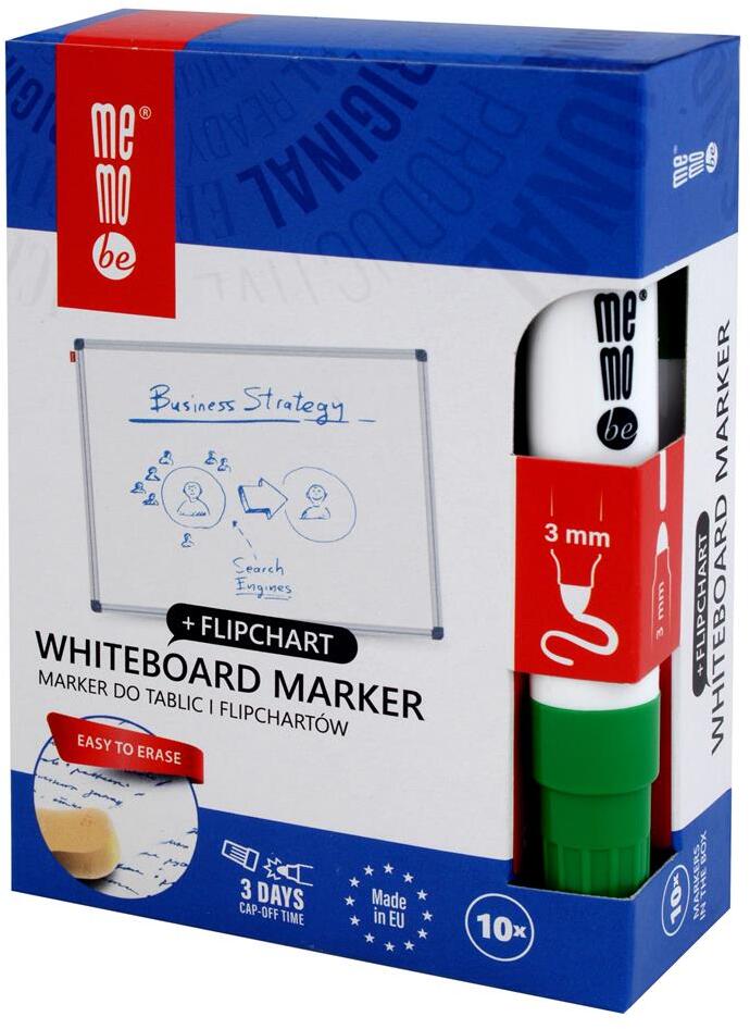 10x Marker suchościeralny/do flipchartów MemoBe MM350, okrągła, 1-3mm, zielony