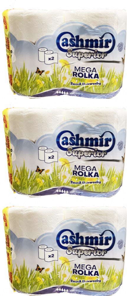 3x Ręcznik papierowy Cashmir Superior Mega Rolka, 2-warstwowy, w roli, 2 rolki, biały