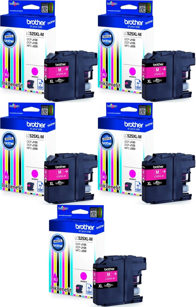 5x Tusz Brother (LC525XLM), 1300 stron, magenta (purpurowy)