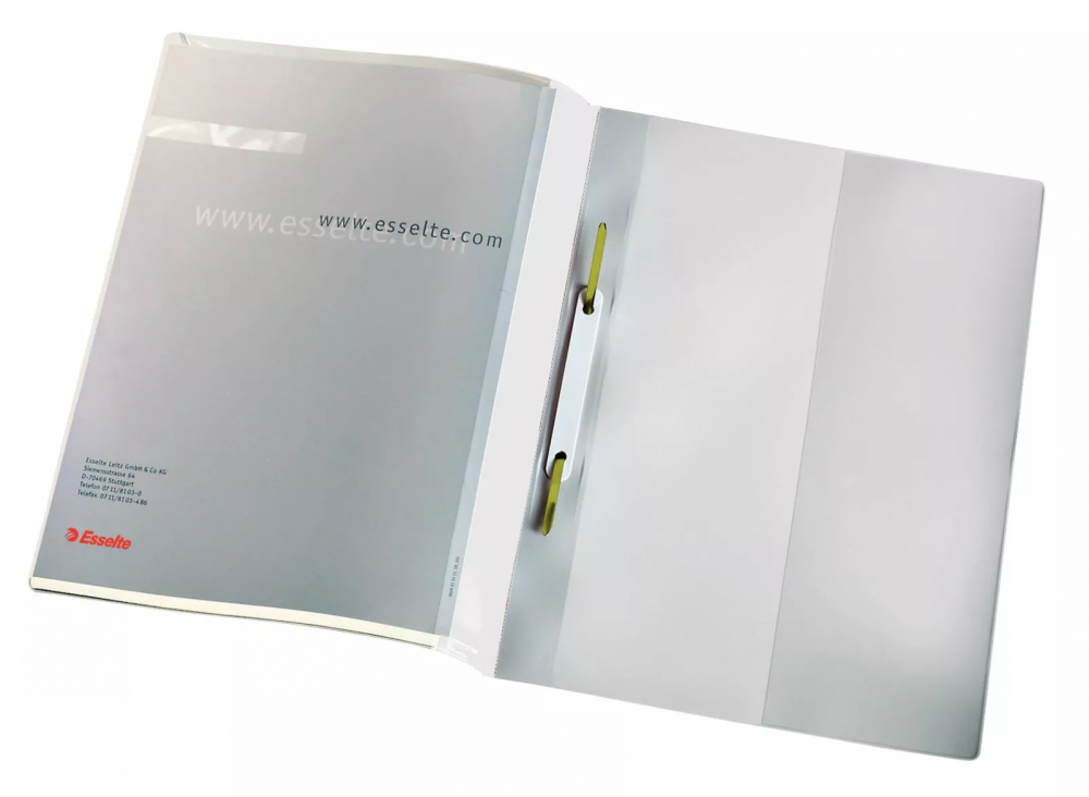 Skoroszyt plastikowy bez oczek Esselte Panorama, sztywny z wąsami, A4, do 250 kartek, 25 sztuk, biały
