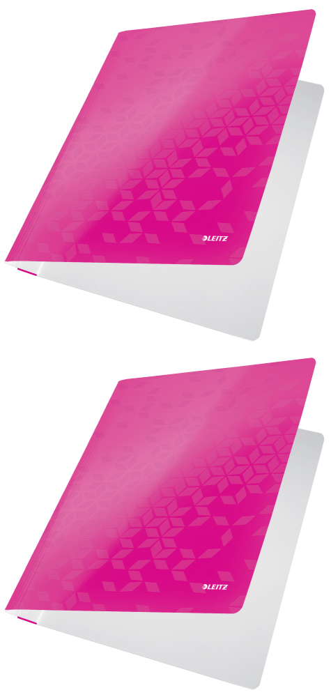 2x Skoroszyt kartonowy bez oczek Leitz Wow, A4, do 60 kartek, 300g/m2, różowy