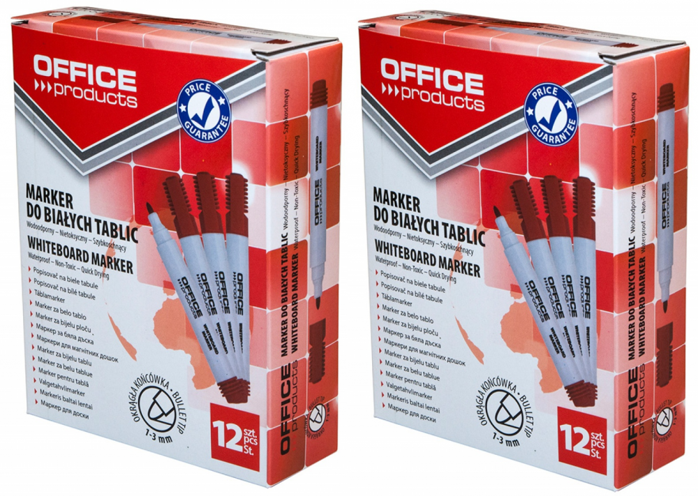 24x marker suchościeralny Office Products, okrągła, 1-3mm, czerwony