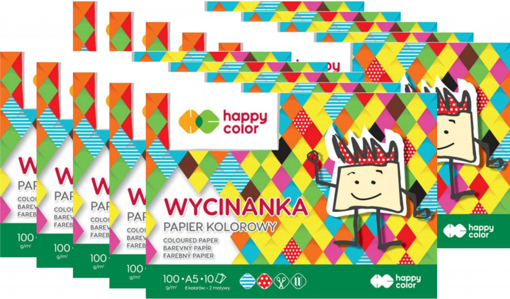 10x Zeszyt papierów kolorowych Happy Color Wycinanka, A5, 100g/m2, 10 kartek, mix kolorów