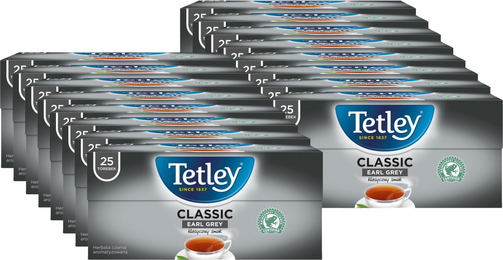 16x Herbata Earl Grey w torebkach Tetley Classic, 25 sztuk x 1.5g