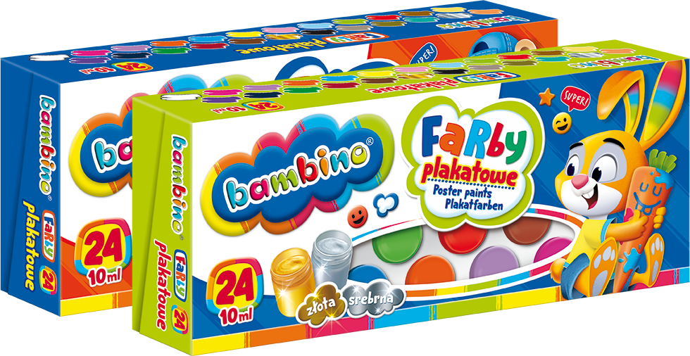 2x Farby plakatowe Bambino Zwierzaki Uczniaki, 10ml, 24 sztuki, mix kolorów