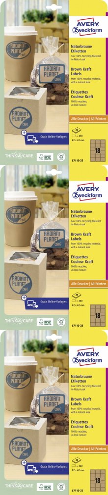 3x Etykiety na produkty Avery Zweckform, 62x42mm, 25 arkuszy, brązowy