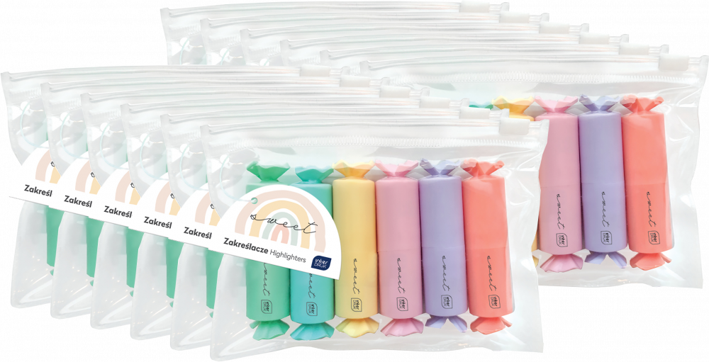 12x Zakreślacz Interdruk Candy, ścięta, 6 sztuk, mix kolorów pastelowych
