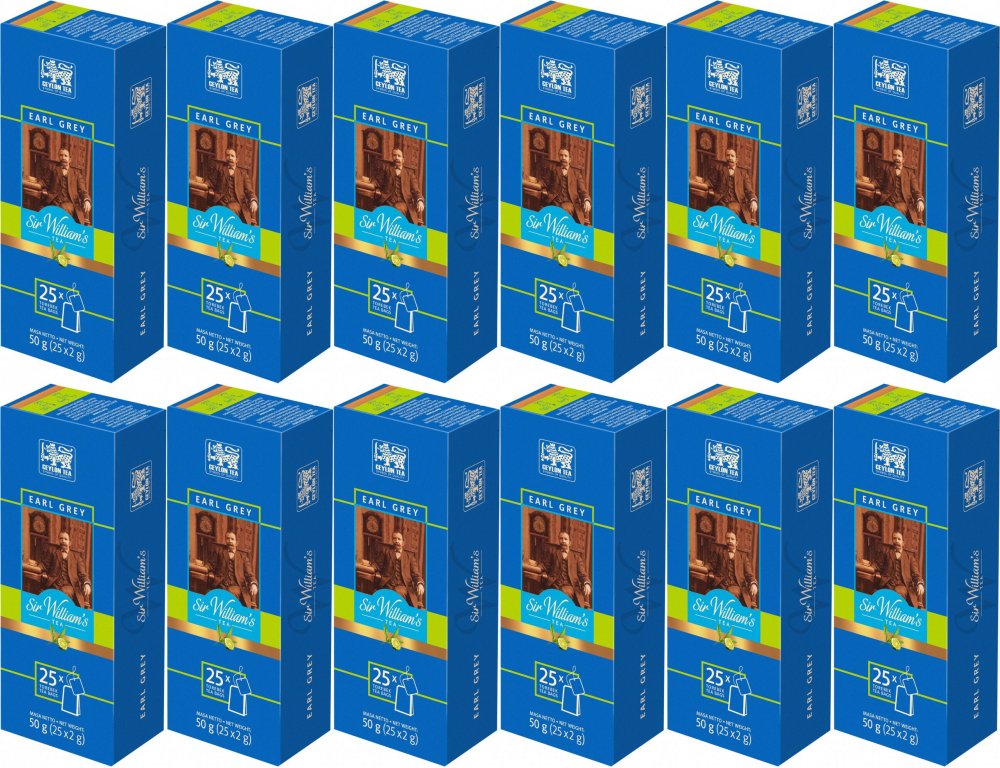 12x Herbata Earl Grey w torebkach Sir William's London, 25 sztuk x 2g