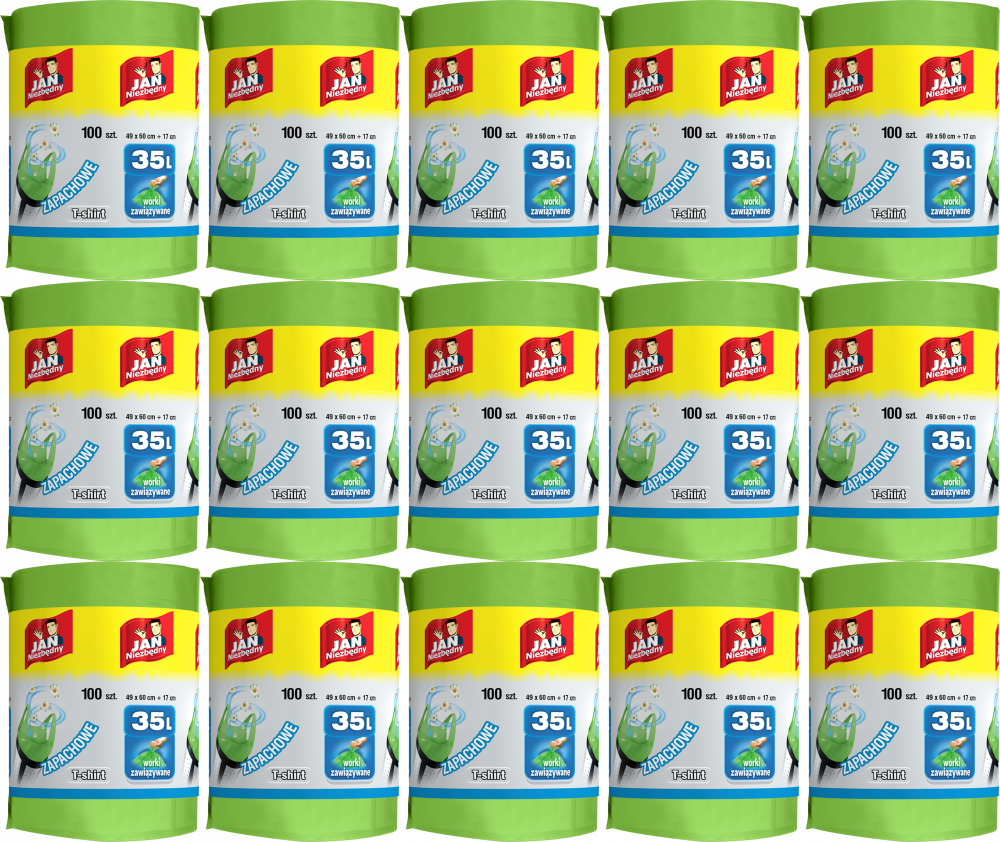 15x Worki na śmieci Jan Niezbędny T-shirt, zapachowe, na odpady zmieszane, 35l, 100 sztuk, zielony