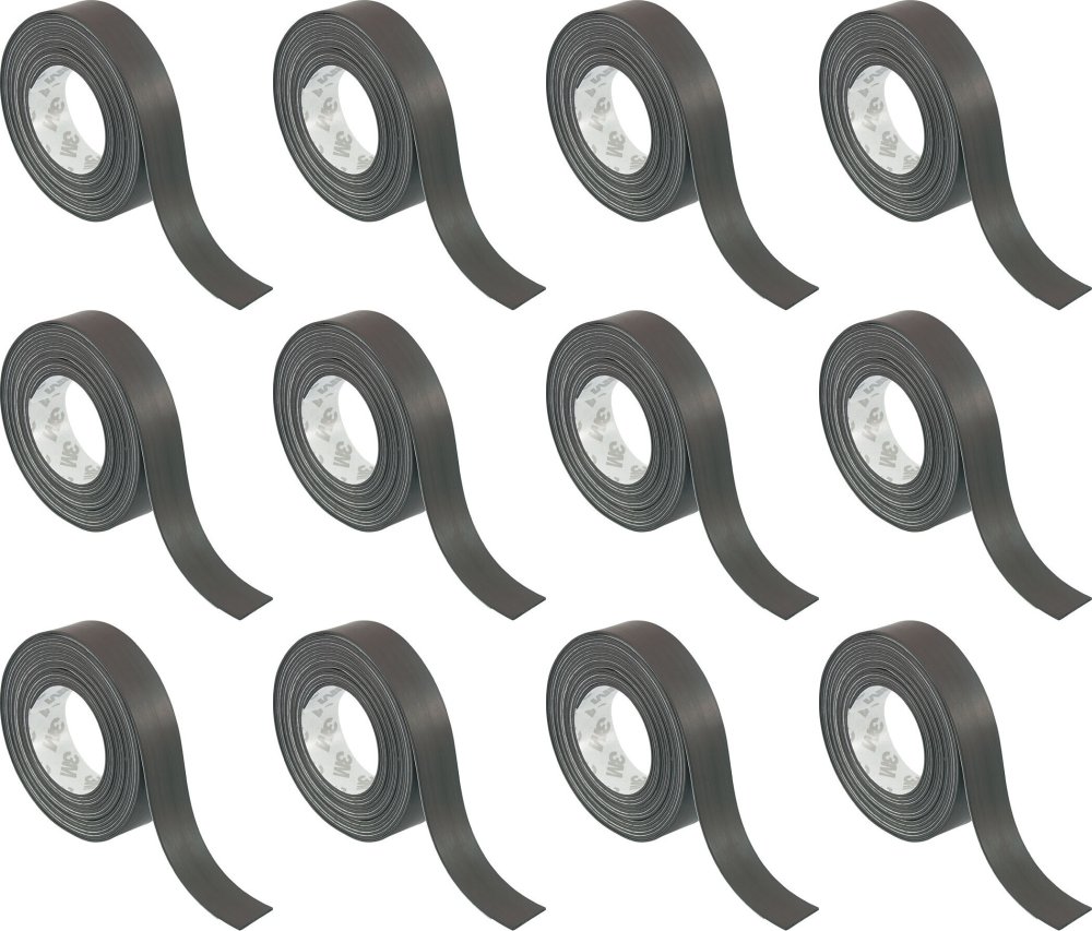 12x Taśma magnetyczna z klejem, 0.4mm x 15mm, 1m, czarny